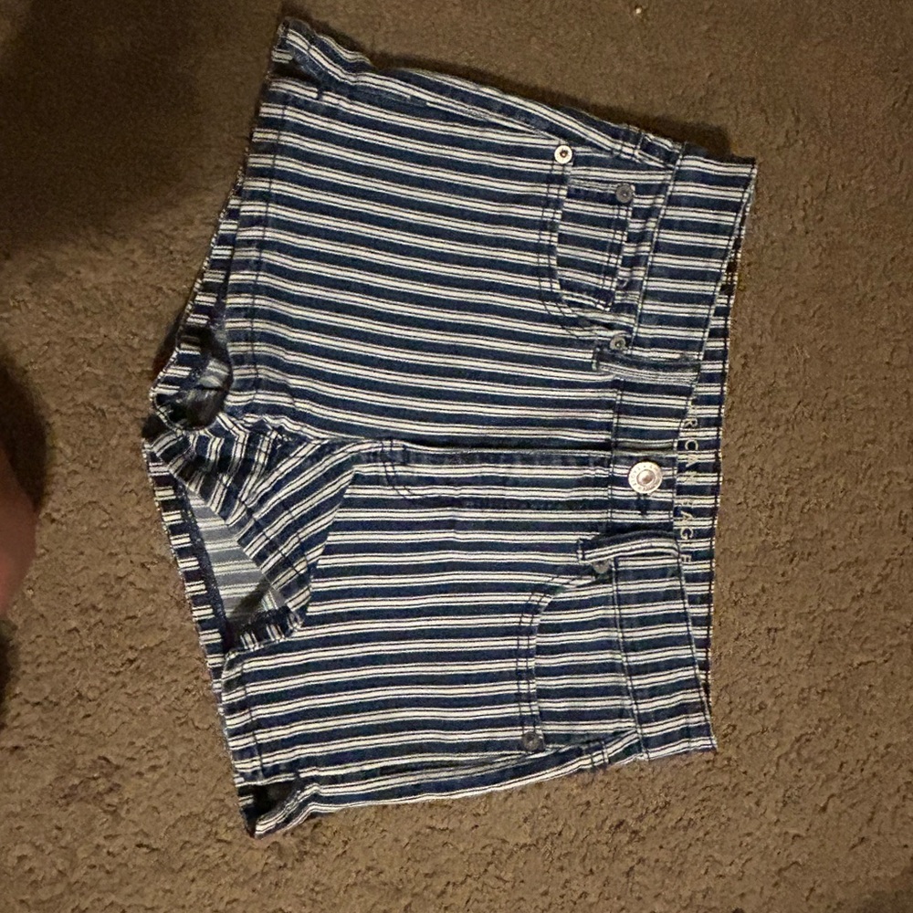 American Eagle Outfitters Navy and White Striped High Waist Shorts